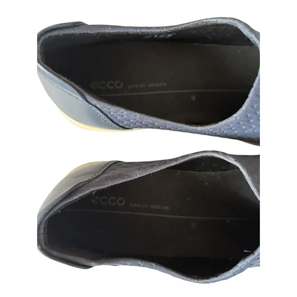ECCO Soft 2.0 Womens Slip On Sneaker Blue Diamond Knit Textile Size 40 9 9.5